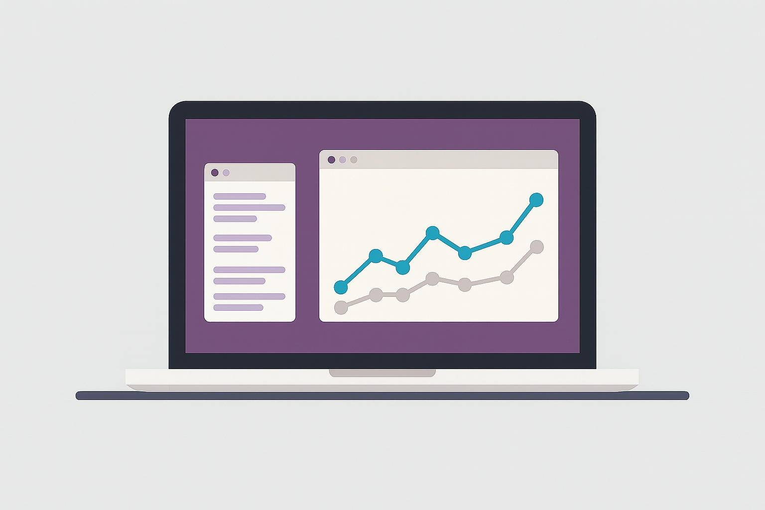 Ein Laptop mit 2 Graphen und einer Liste