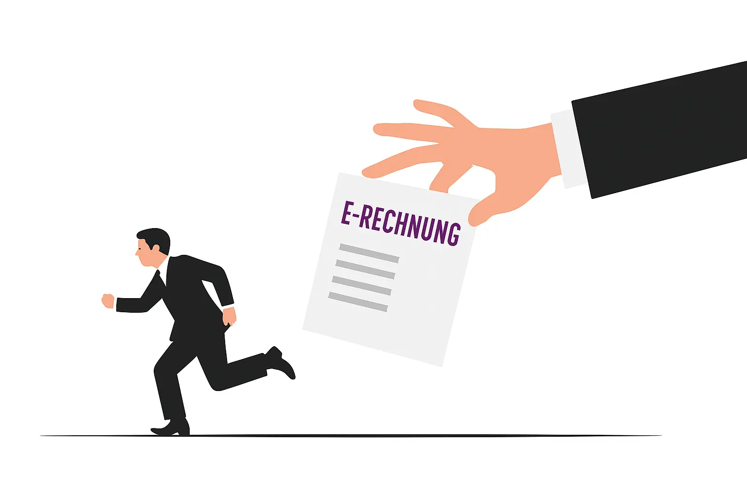 Ein Mensch der ohne Odoo vor der E-Rechnungspflicht wegrennt