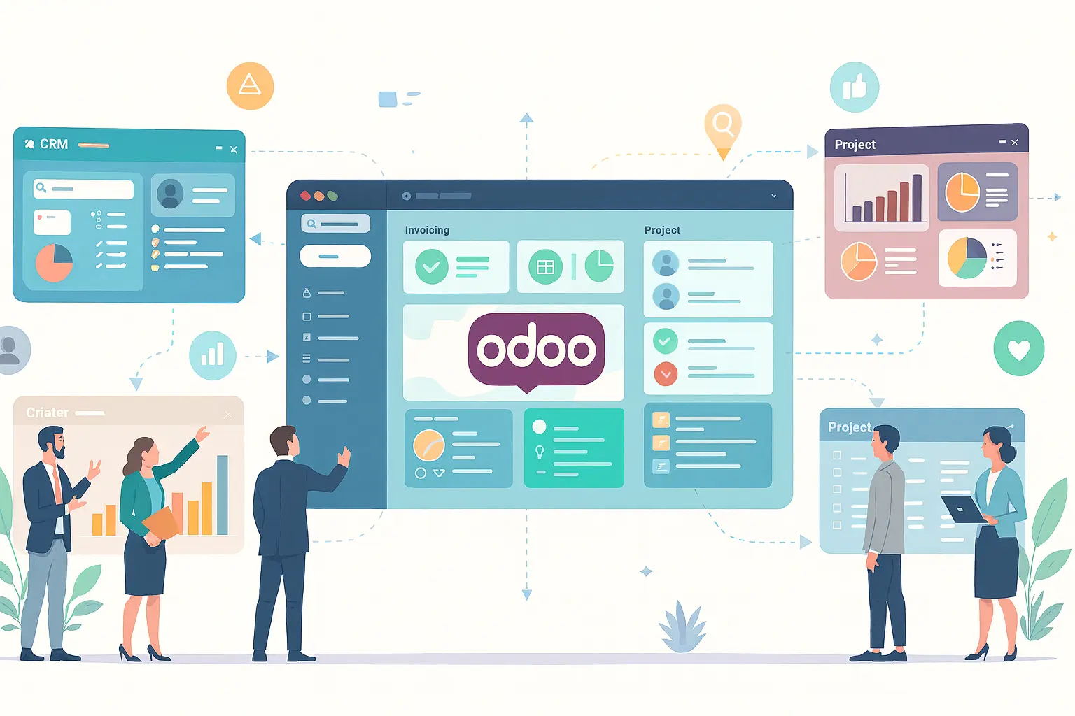 Die Geschäftsführung eines Unternehmens informier sich über die Odoo Einfühungs Kosten